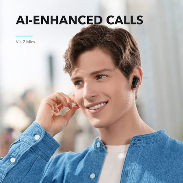 P20i True Wireless Earbuds, 10 mm drivere med stor bas, Bluetooth 5.3, 30 timers lang spilletid, vandafvisende, 2 mikrofoner til AI-klare opkald