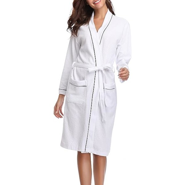 Waffle-Puuvillainen Unisex Kimono-Aamutakki Kevyt Kylpytakki Kaikille Vuodenaikoille