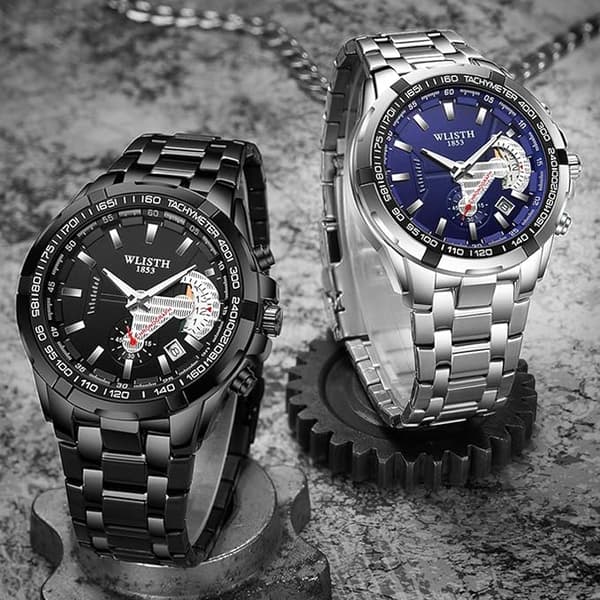 Herreur 47mm Klassisk Design Rustfrit Stål Med Gaveæske Sort Urskive Analog Quartz Armbåndsur Til Mænd