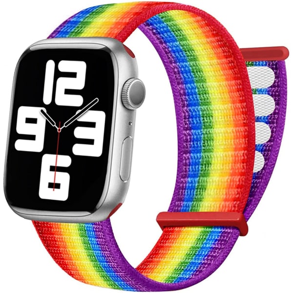 Nylon för Apple Watch 7 band 44mm 41mm 45mm Passar för iWatch Series SE / 6/5/4/3/2/1, Rainbow