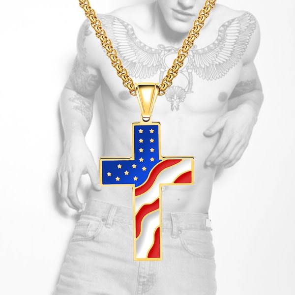 Cross Pendant Creative American National Flag Decor Pendant For Man Mand Dreng (Guld Med Kæde) (Gyldent)