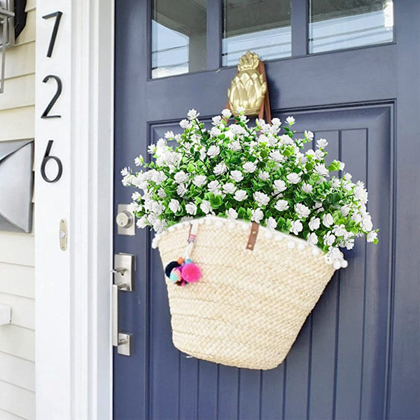 6 buntar konstgjorda blommor utomhus konstgjorda blommor för dekoration UV-beständiga bleknar inte konstgjorda plastväxter trädgård veranda fönsterlåda D&eacute;cor (vit)