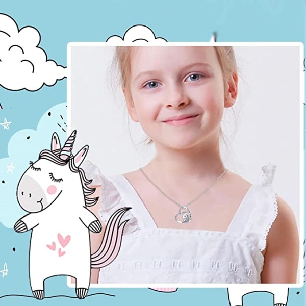 Unicorn set för tjejer, sött unicorn hjärta halsband