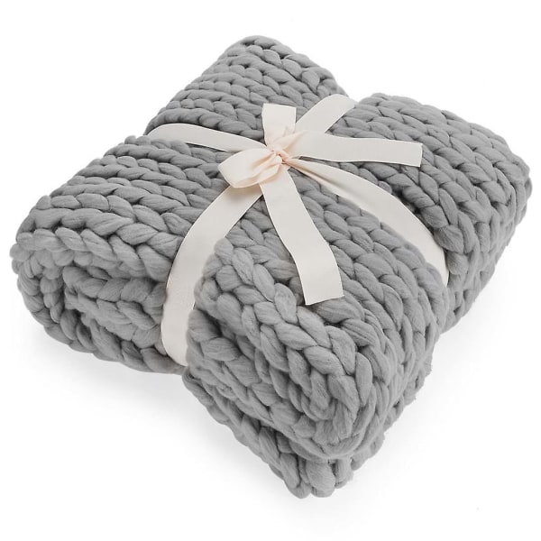 Groftstrikket uldtæppe,strikket tæppe,130 X 160 cm,grå
