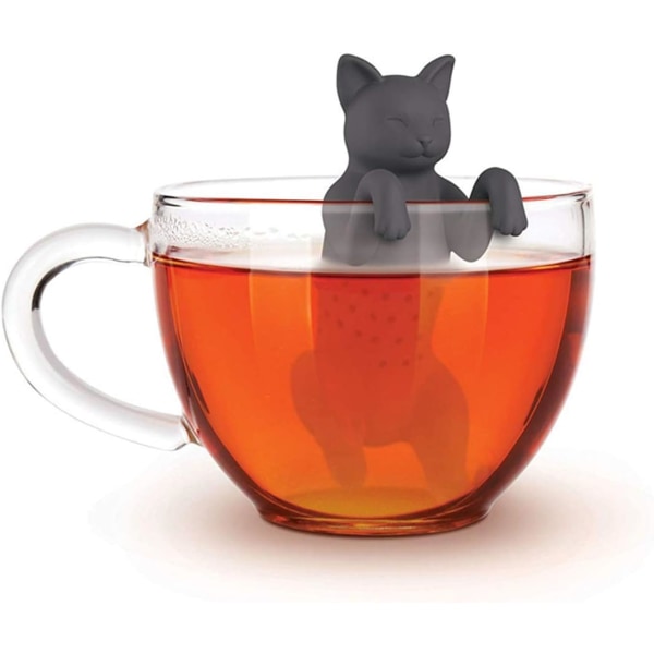 Tea Infuser, 2-delad silikon tesil te ägg te filter Tea Infuser teboll, tefilter (grå + svart)