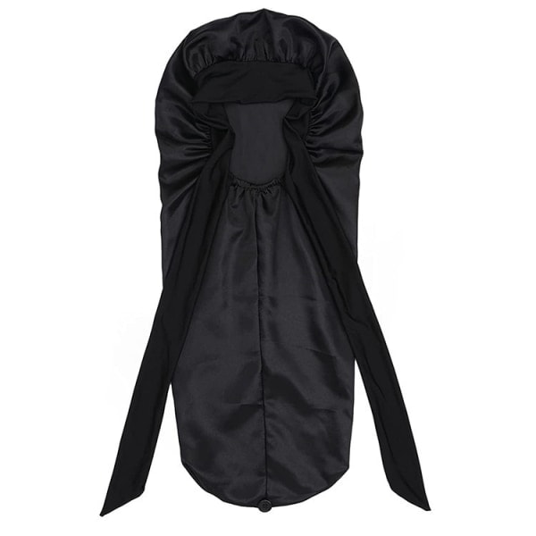 Lång satinvävd hatt för kvinnor silkeshatt för sömn sovhatt svart_xx black