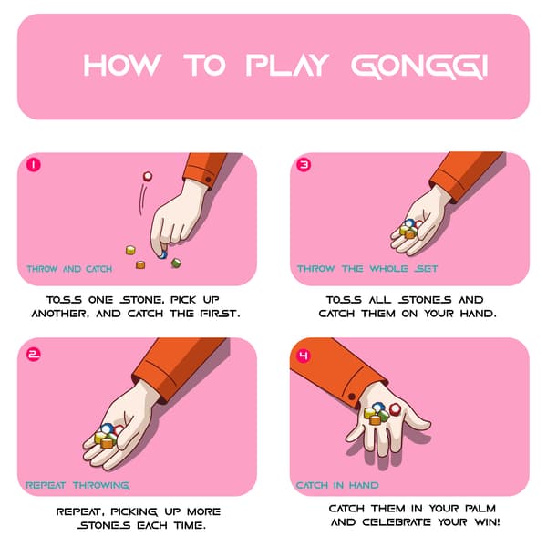 Koreansk Traditionelt Gonggi-Spil – Jack Stone-Legesæt Inspireret af Squid Game 2 (5 stk. + Base)