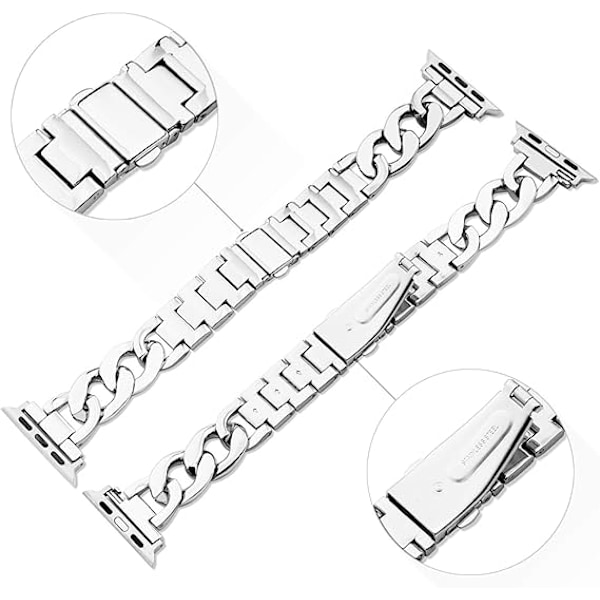 38/40/41/mm 42/44/45mm Naisten Kultaisen Klassisen Ketjun Älykellohihnalla Yhteensopiva Apple Watch -sarjan Hihnan kanssa 9/8/7/SE/6/5 Tyylikäs Vaihtohihnalla HOPEA SILVER 38/40/41MM