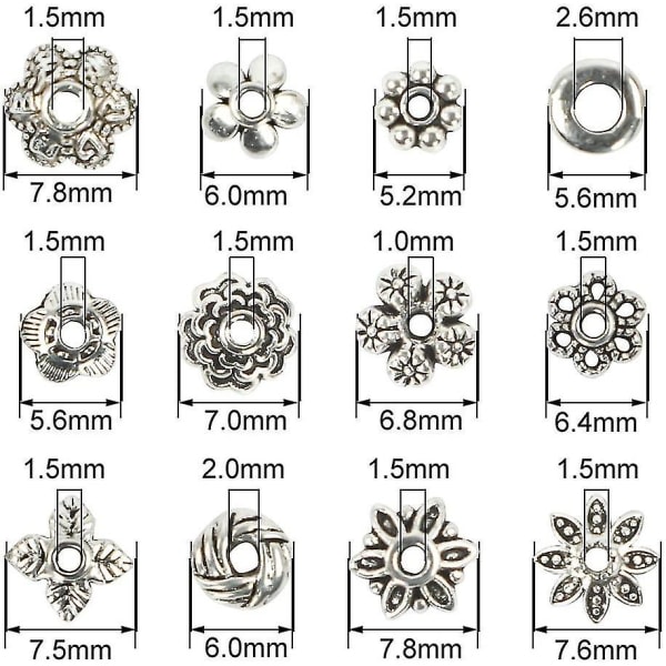 360 stk Sølv Spacer Perler Kasketter 12 Styles smykkefremstillingstilbehør