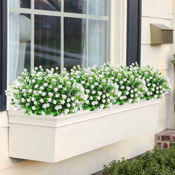 6 Bundter Kunstige Blomster Udendørs Falske Blomster Til Dekoration UV-Resistente Ingen Falmede Kunstige Plastikplanter Have Veranda Vindueskasse D&eacute;cor (hvid)