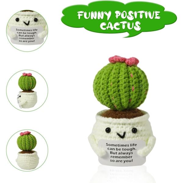 Virkad Positiv Kaktus, Handgjord Stickad Kaktus Leksak Söt Rolig Potatis Emotionell Positiv Liv Dockor Prydnader Presenter med Uppmuntrande Kort