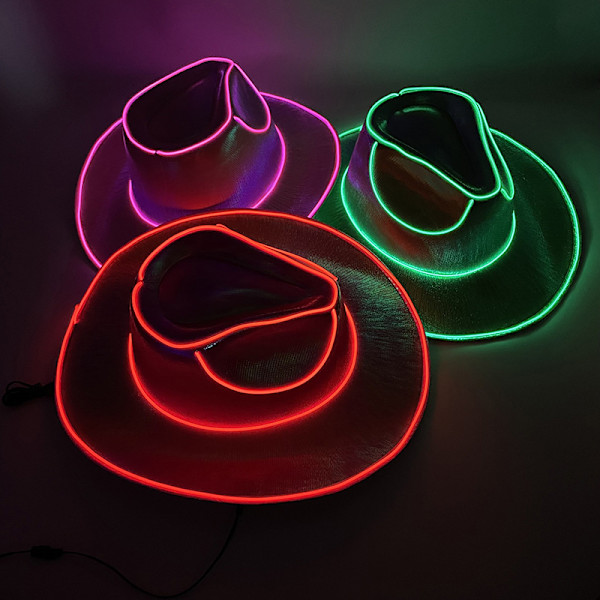 Disco Luminous Cowboy Hat med Glødende Lysbjælke Black