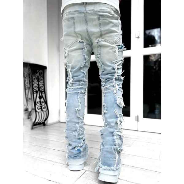 Kreative kvaster dekoration Straight fit jeans, mænds afslappet medium stretch jeansbukser i street style