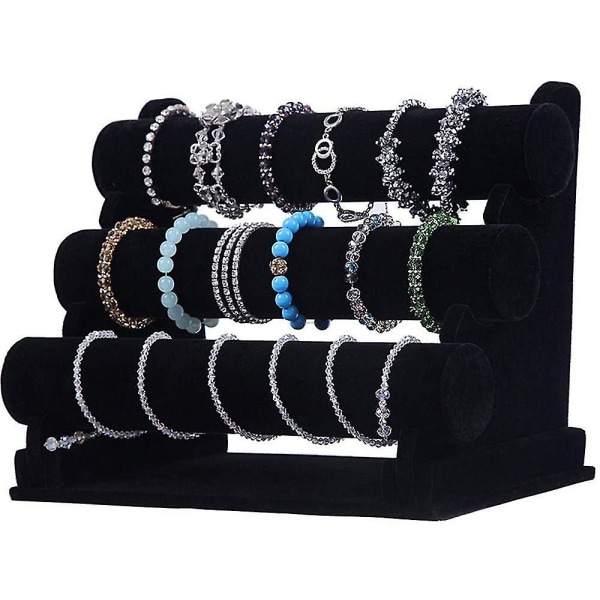 Smykker Display Stand 3-tier Black Velvet Aftagelig Stand Rack Armbånd Holder