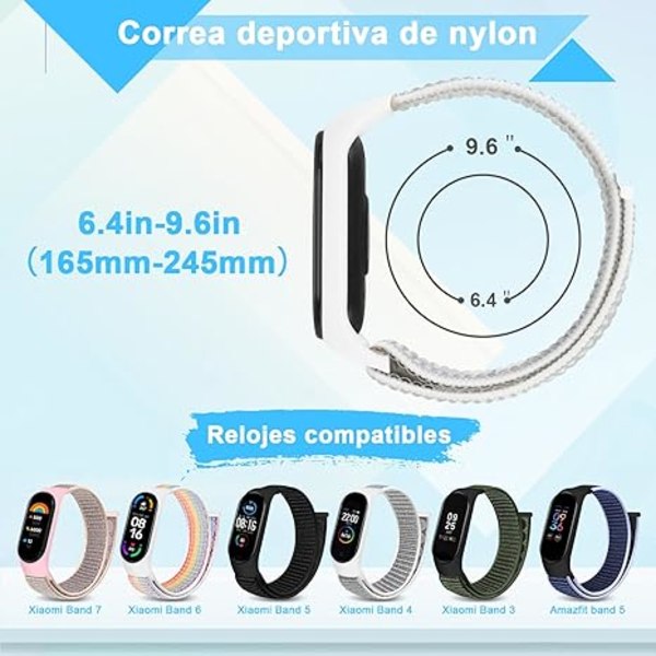 Hihna Xiaomi Band 7/6/5/Amazfit Band 5 -älykelloille, 2 kpl hengittävää nailonista valmistettua Sports Solo Loop -vaihtoranneketta
