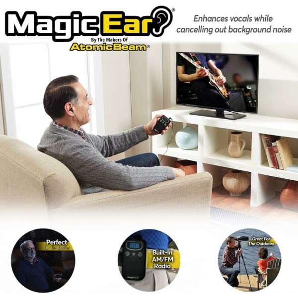 Officiel personlig lydforstærker fra TV Atomic Beam Magic Ear by, bærbar høreforstærker forbedrer stemmen, reducerer baggrundsstøj (1 pakke),