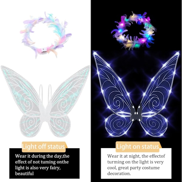 Glitrende fevinger til voksne, LED-pandebånd og stjerner til karnevalsfeer_xx Dragonfly white Dragonfly white