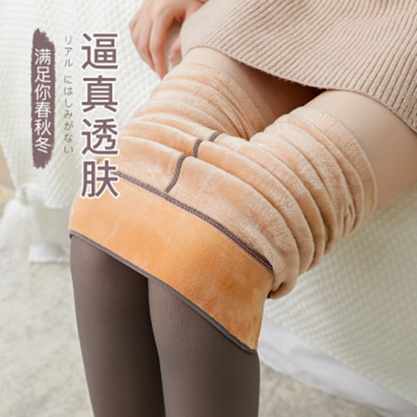 Vintervarma Leggings för Kvinnor Tjocka Fleece Leggings Transparent Blå Transparent Black with socks 320G