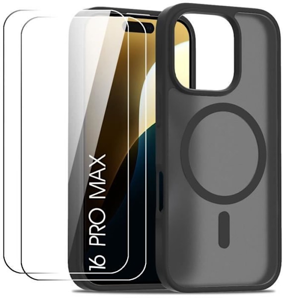 Kuoret + 2 karkaistua lasia iPhone 16 Pro Max:lle - Magneettinen rengas, iskunkestävä, läpinäkyvä musta