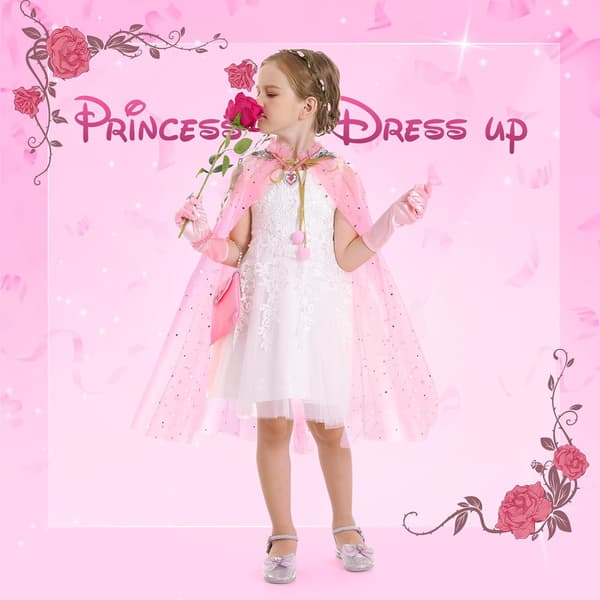 Prinsesskappa set, 12 delar prinsesskläder för liten flicka, prinsessklänningar för flickor 3-8 år födelsedagspresent