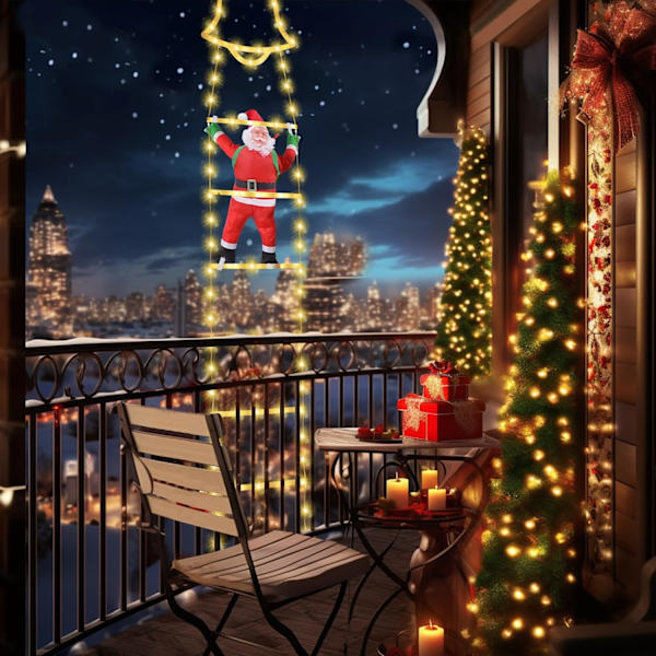 Klättrande Tomte LED Julbelysning, 8 Ljuslägen för Inomhus, Utomhus, Trädgård (160cm/5.25ft, Varmvit)