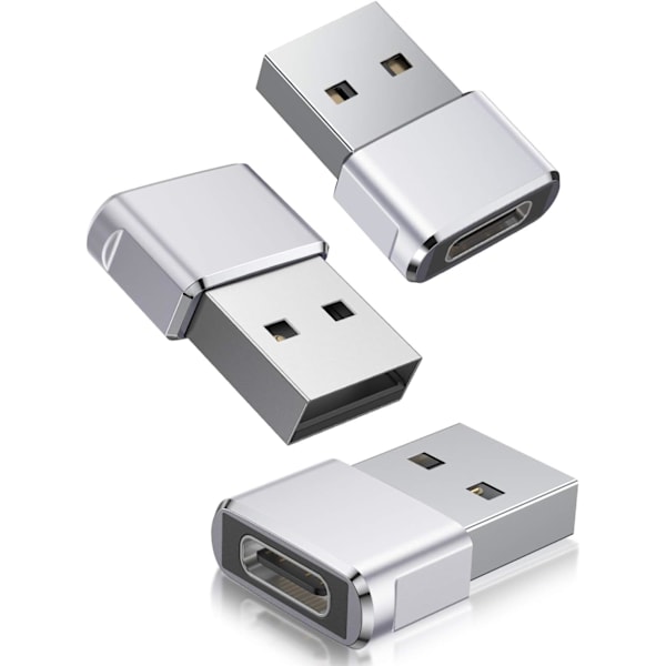 USB til USB C-adapter 3-pak, Type C hun til A han-opladerkabelkonverter til Apple iWatch 8 8 Silver