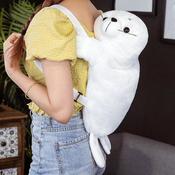 Cute Seal Backpack Super Soft Plush Animal Doll Large Capacity School Bag Great Birthday Gifts For