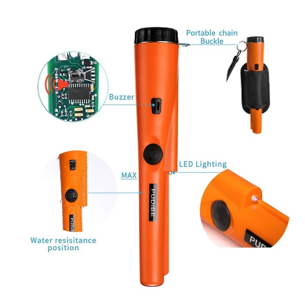 Vedenkestävä metallinpaljastin Pinpointer, jossa 9V paristo, 360search