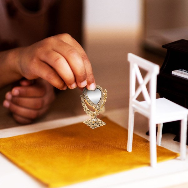Sett Mini House Mirrors Dukkehus Miniatyrer Barn late som sminkespeil dekorasjon (3,5X2,5X1,5CM，Golden 2）
