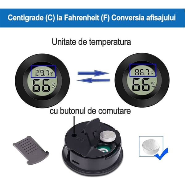 4-delt bærbart romtermometer og hygrometer sett, svart
