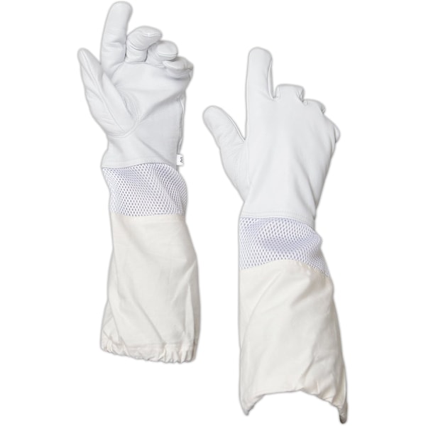 Premium getskinn läder biodlare handskar med vit ventil lång canvas ärm med elastisk manschett (XL) XL