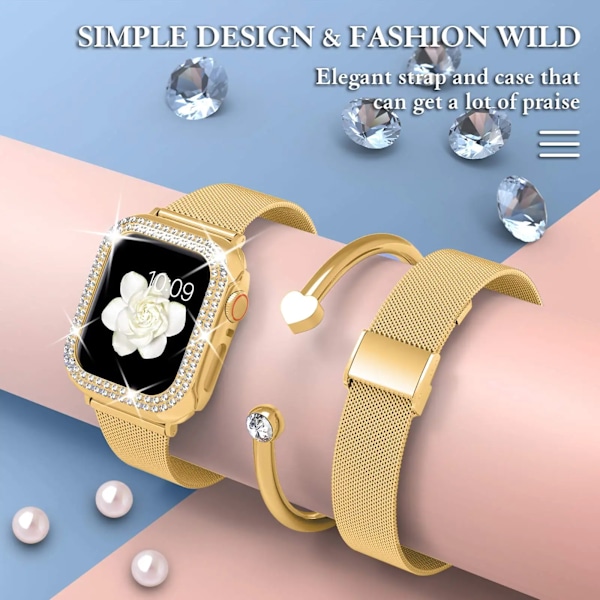 Silm Strap+ Etui til Apple Watch Rem 40mm 41mm 44mm 45mm 38mm 42mm Correa Metal Milanese Armbånd IWatch Serie 3 4 5 6 SE 7 8 Sort Black Series 123 42mm