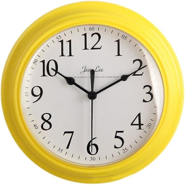 Silent Wall Clock - Rund gul veggklokke Ikke-tikkende veggklokke Batteridrevet kvartsklokke 9 tommer