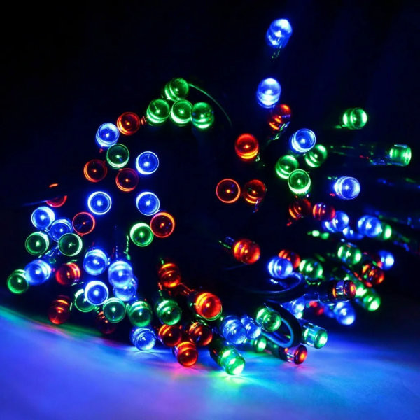 12m Solcellslampor Belysning 100 LED Repljus Belysning Jul Fest Trädgård Utomhus Solcells Färgglada Fe-lampor