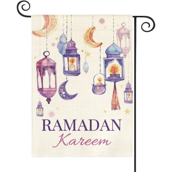 Ramadan Kareem Garden Flag 12x18 tuuman kaksipuolinen ulkona, lyhdyt Crescent Moon Yard Outdoor