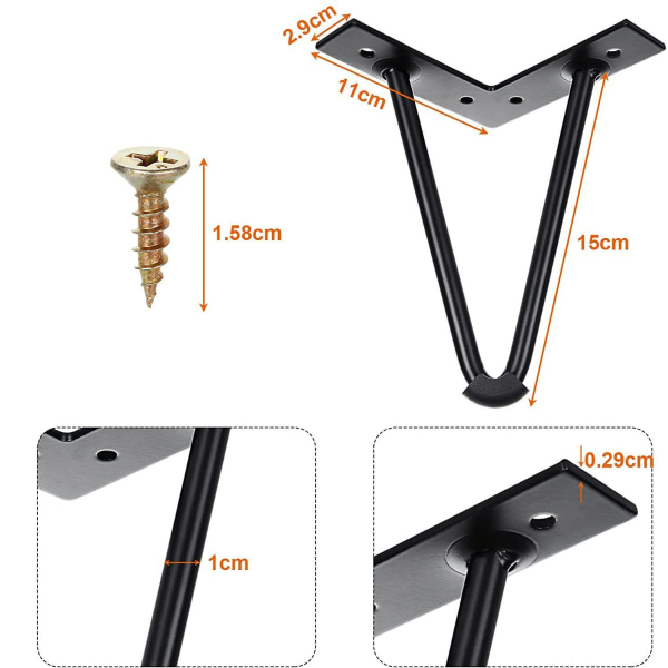 4 pieces furniture legs 15cm metal furniture legs 400kg coffee table legs for sofa low cabinet TV cabinet - with 16 screws and 4 leg protectors