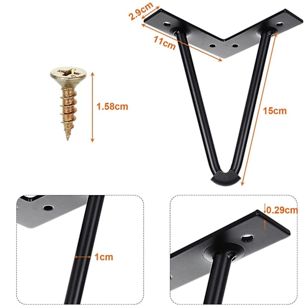 4 st möbelben 15cm metall möbelben 400kg soffbord ben för soffa lågt skåp TV-skåp - med 16 skruvar och 4 ben skydd
