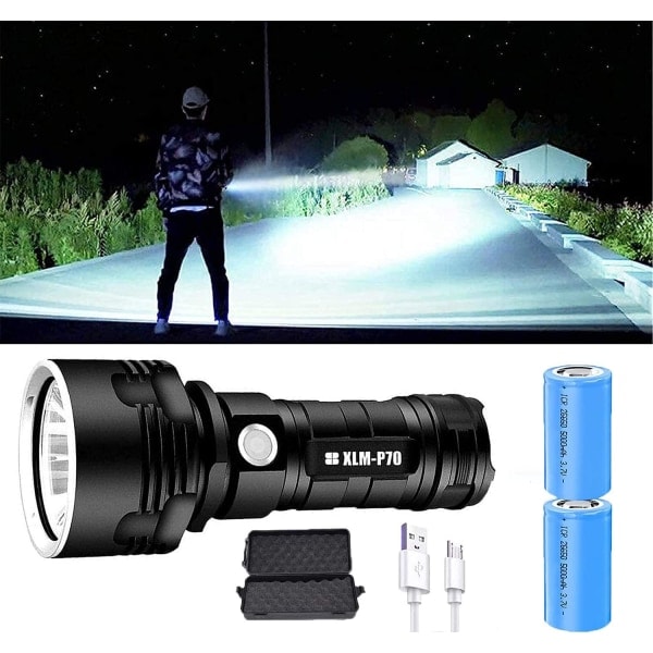 P70 Ficklampa 3000-10000 Lumen Högpresterande LED Ficklampa Svart