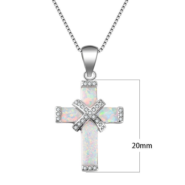 Utsökt Lyx Vit Syntetisk Australisk Syntetisk Opal Kors Halsband för Kvinnor