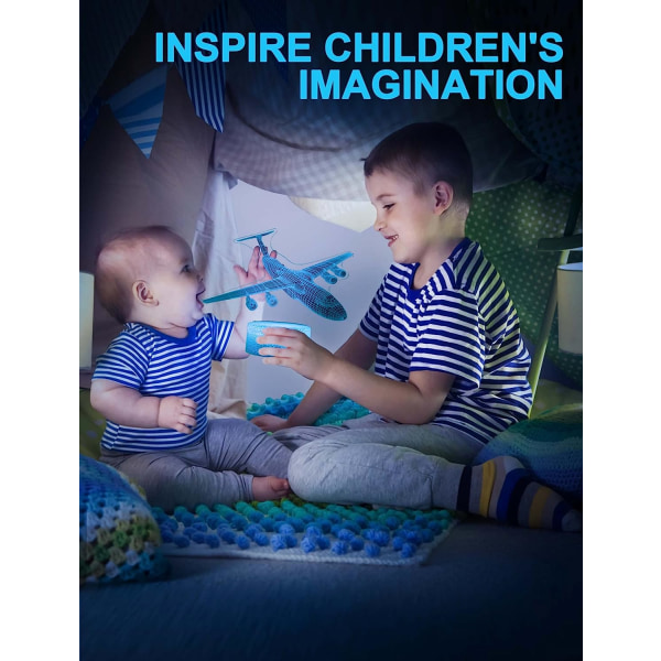 Natlys til fly til børn, 3D Illusionslampe, 16 farver skiftende med fjernbetjening, værelsesindretning, gaver til børn Drenge Piger