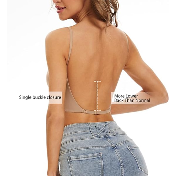 Låg Rygg BH för Kvinnor Push Up Djup V-Ringad Rygglös BH Nude Skin_xx Skin XL
