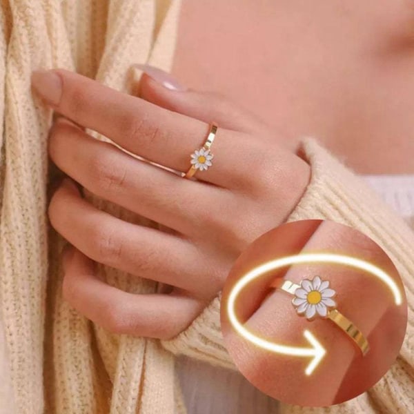 Daisy Flower Meditasjonsring for lindring av angst og stress, dreibar ring, gave