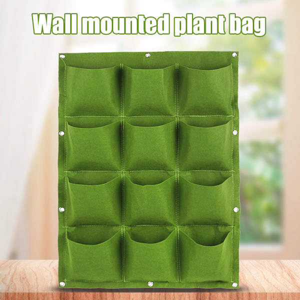 Väggmonterad Planteringsficka med Flera Fack Vertikal Blomsterodlingspåse Planteringskärl Trädgård Grön Green 2-pocket
