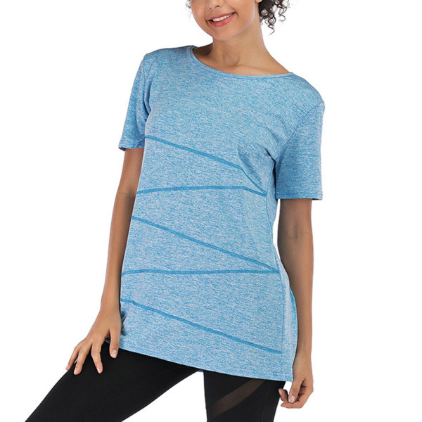 Randig topp för kvinnor kortärmad T-shirt för Casual Shirt Blå, XL