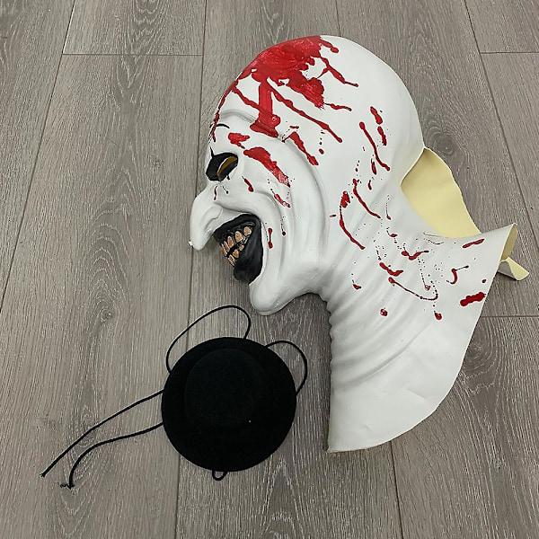 Klovnmaske Blodig Terrifier Kunst Cosplay Gyser Djævel Ond Joker Hat Latex Hjelm Halloween Kostume Rekvisitter Fest White