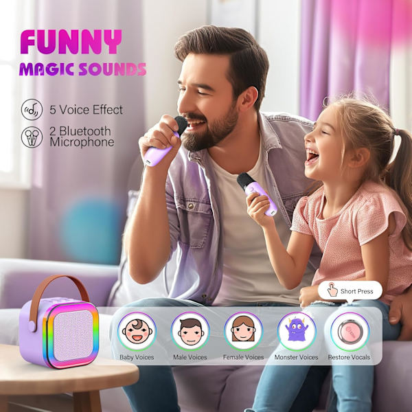 Karaokemaskin med 2 mikrofoner, för flickor 3-15 år, leksaker, mikrofonleksaker för flickor, födelsedagspresenter Purple