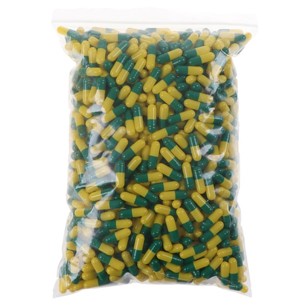 1000 stykker tom hard løs gelatinkapsel størrelse 0# Gel Medisin Grønn Gul Green Yellow 1000Pcs