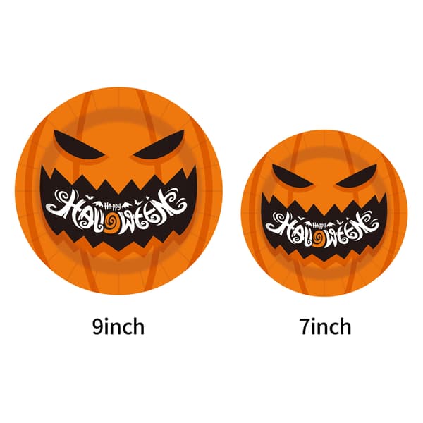 Halloween Græskar Tema Engangs Festservice Sæt, Paptallerkener Kopper Servietter Bestiksæt til Temaarrangementer A