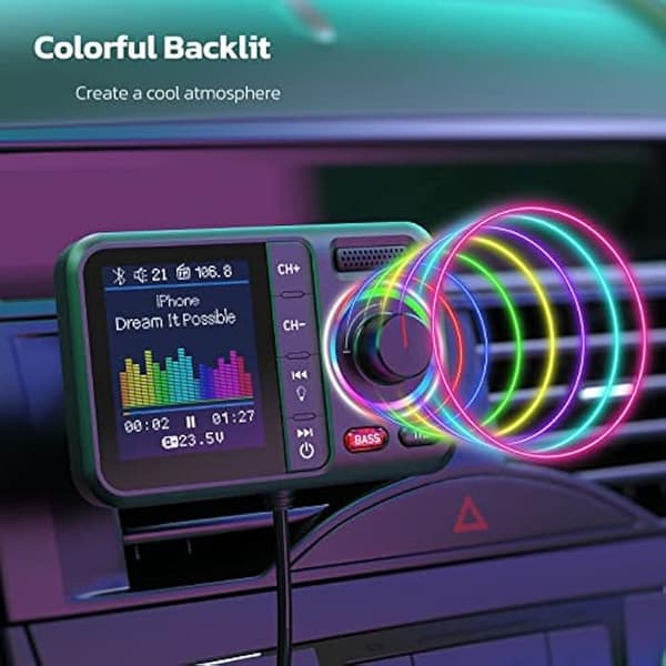 Bluetooth Bil FM-senderadapter V5.0 - Trådløs lydadapter med stort display - Håndfri opkald USB-oplader til bilradio