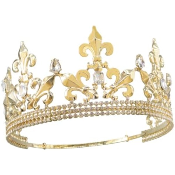 Royal King Crown Men Metal Prince Crowns Tiaror Hel runda till jul/bröllop/bal/fest/kostym födelsedagsfest/fotografi (guld), M